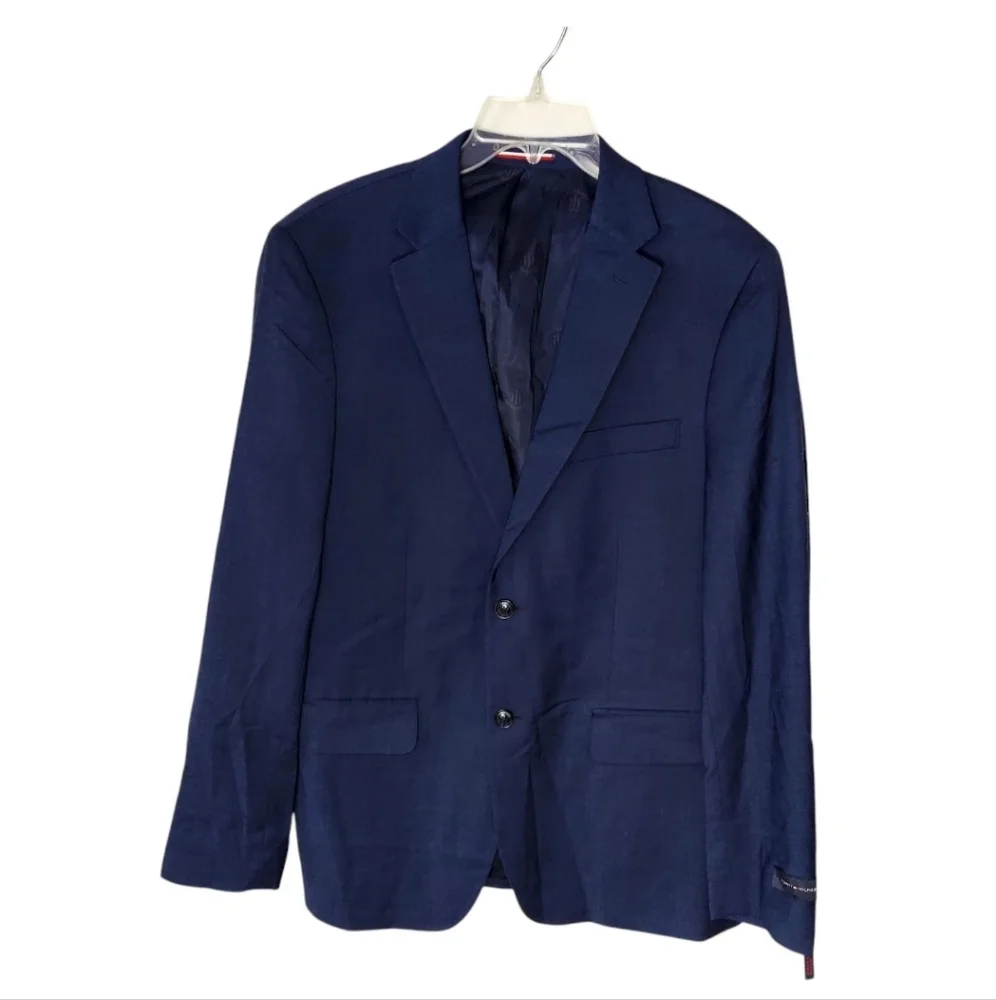 Tommy Hilfiger Men Blazer Size 41 Regular THFLEX Blue Wool Blend 2 Button Jacket